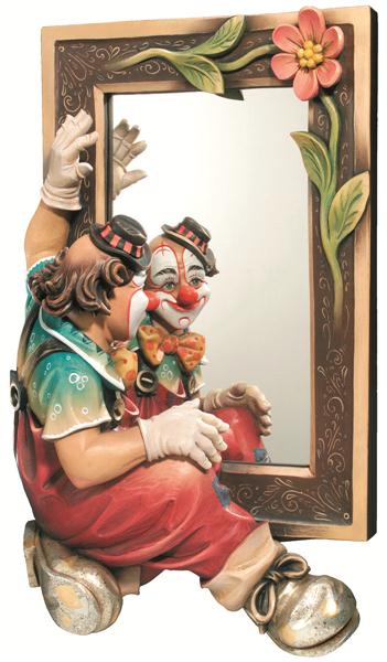 Bild von Clown im Spiegel 60cm Holzgeschnitzt handbemalt
